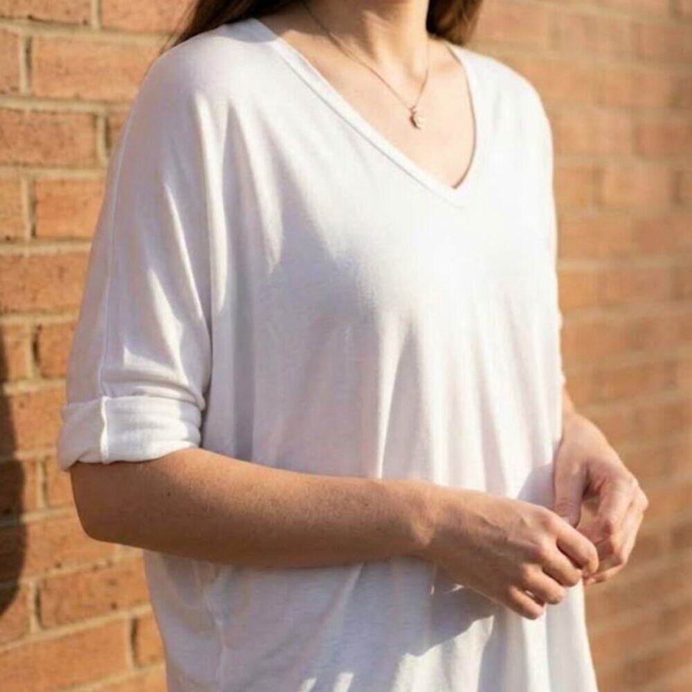 Vince Micromodal Women's White V-Neck Top with Poncho Style Sleeves, Size XS.